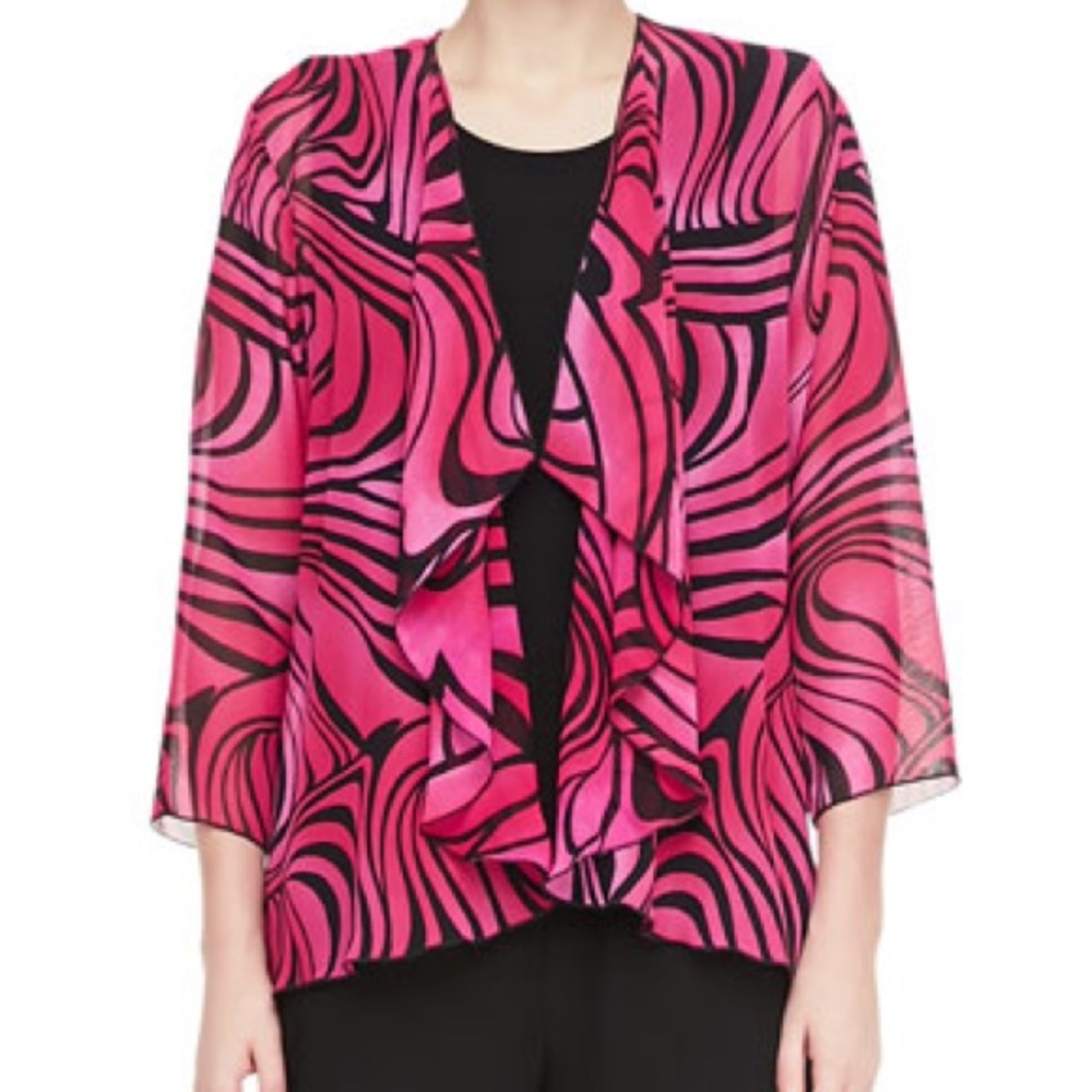 Caroline Rose Groovy Swirl Drape Pink and Black Jacket Pullover